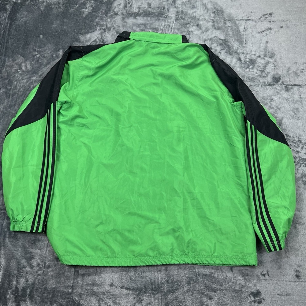 Adidas 2XL Windbreaker Jacket With Hood In Collar Green & Black Soccer Golf Coat - Picture 8 of 13